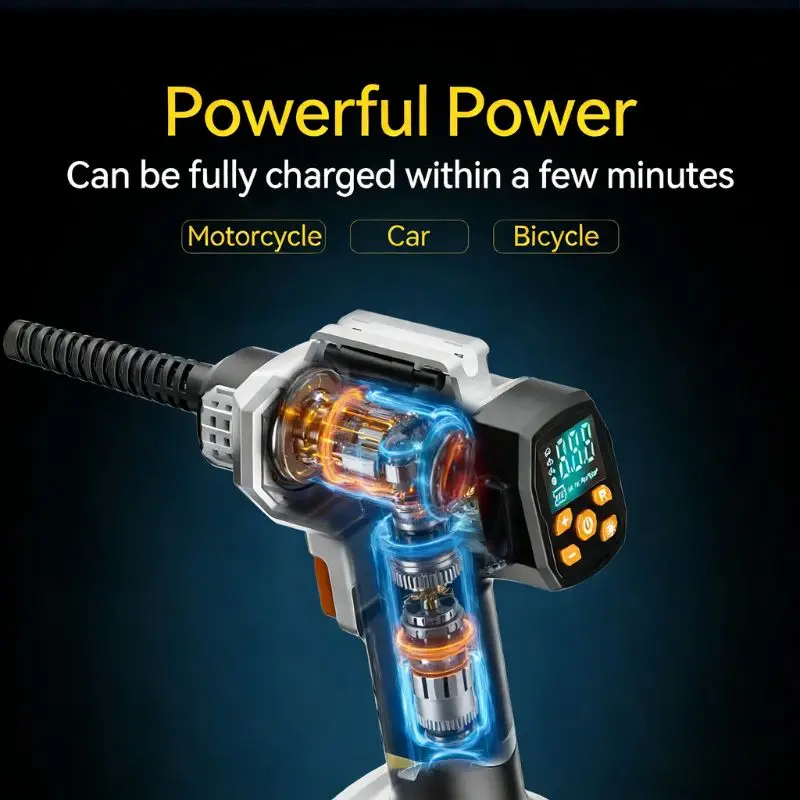 Handheld Wireless High-Pressure Inflator Pump High-Power Detachable Battery Preset Tire Pressure Inflator