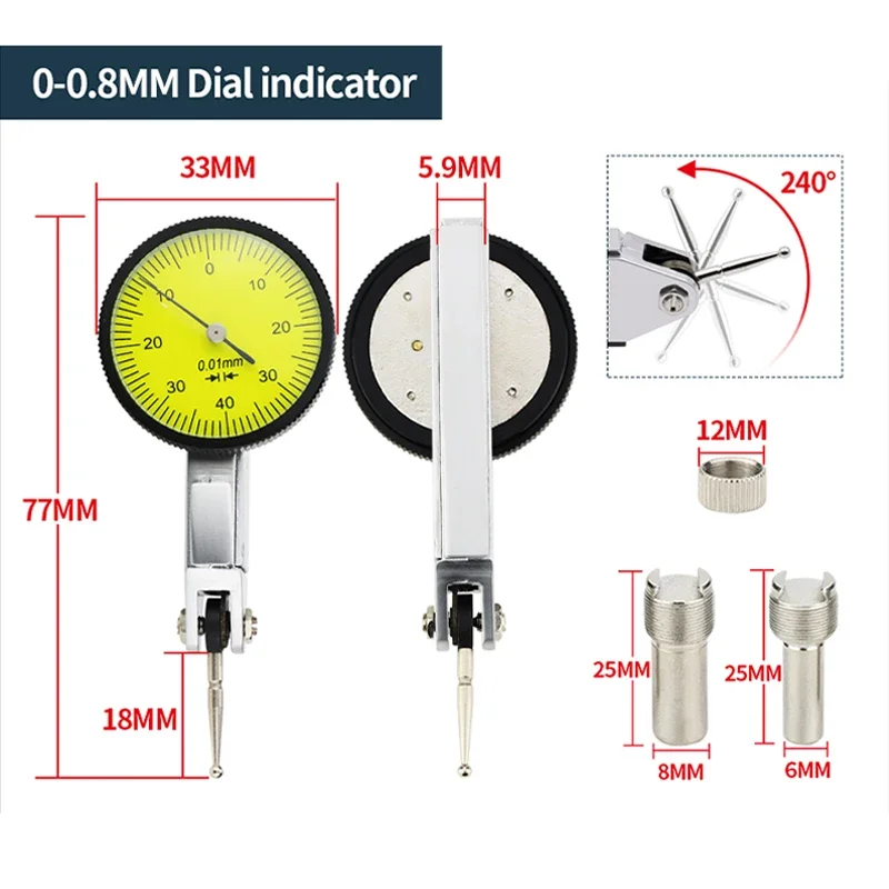 

Lever Dial Indicator with Measuring Probes Measuring Instruments Dial Bore Gauge Test Indicator Tool Micrometer Precision 0.01mm