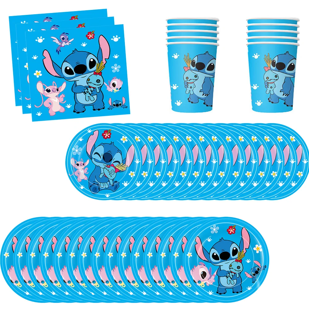 Disney Blue Lilo & Stitch Theme Birthday Decorations Party Disposable Tableware Paper Napkins Cups Plates Tablecloths Straw