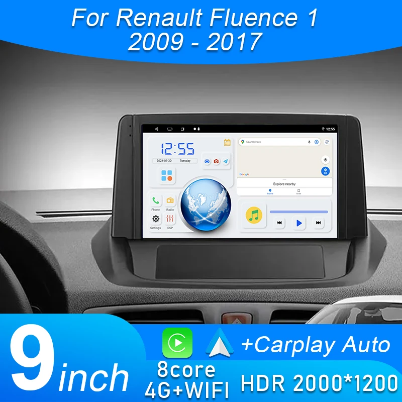 Android 15 pour Renault Fluence 1 2009 - 2017 moniteur multimédia Carplay Auto WIFI lecteur de Navigation vidéo stéréo GPS Radio QLED