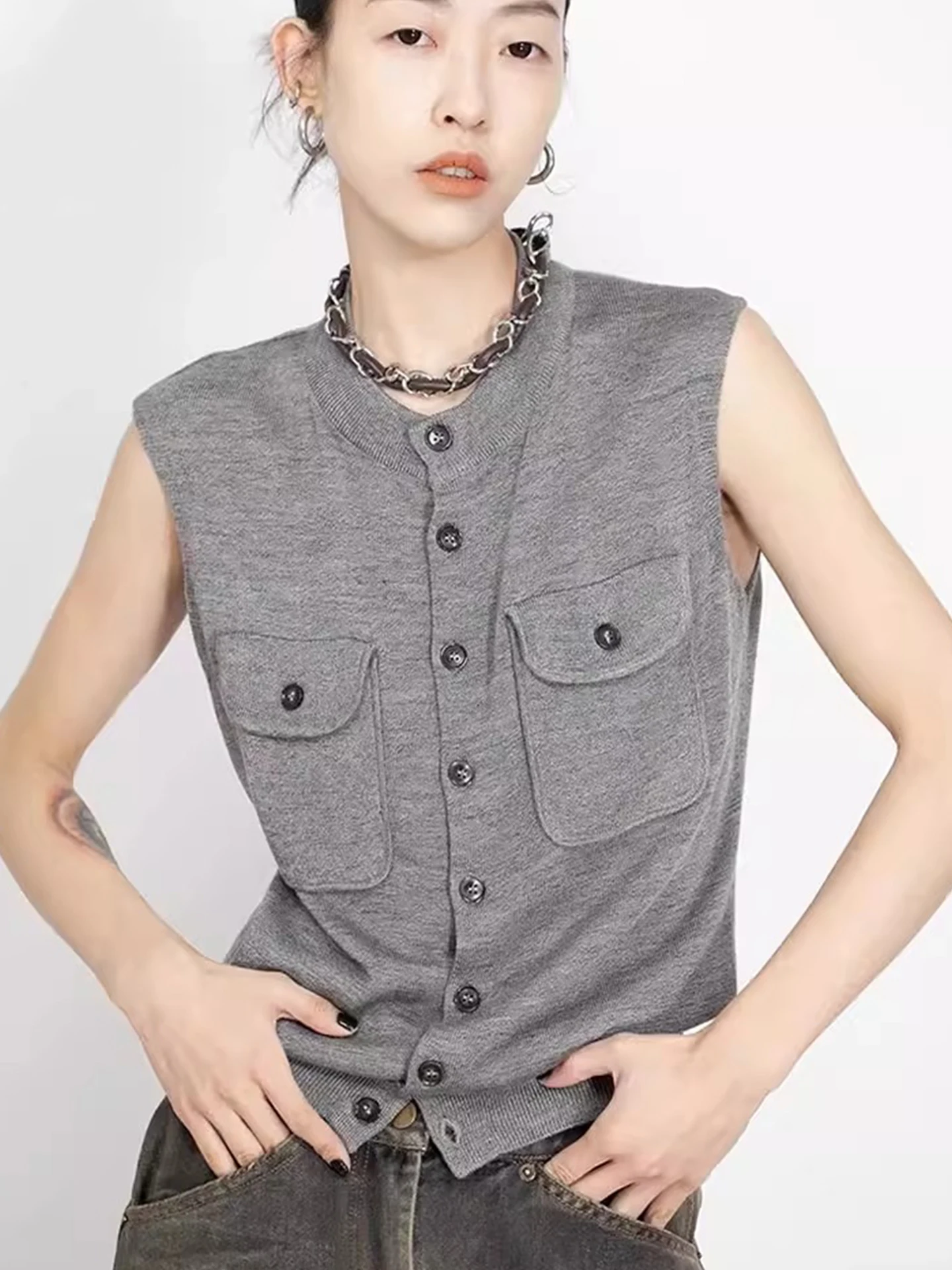 エレ カラー シングルボタン ニット オープンカーディガン スウェットトップ トレンド 韓国風 スタイリッシュ 夏 レジャー ファッション クオリティ