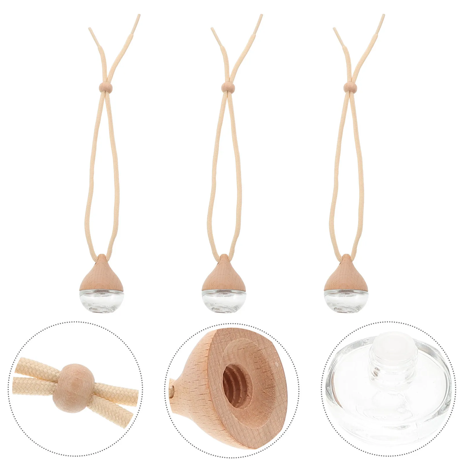 

3Pcs Car Air Freshener Hanging Perfume Bottles Refillable Glass Diffuser Wood Lid Essential Oil Car Freshener Pendant
