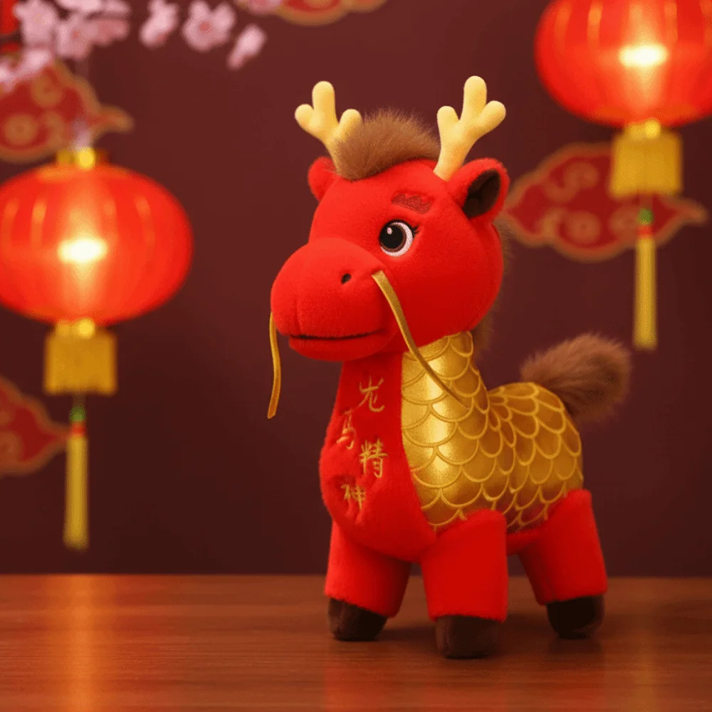 

Талисман 2026, дракон, лошадь, удача, креативная мягкая лошадь, кавайная милая фигурка пони со знаком зодиака, праздничный декор