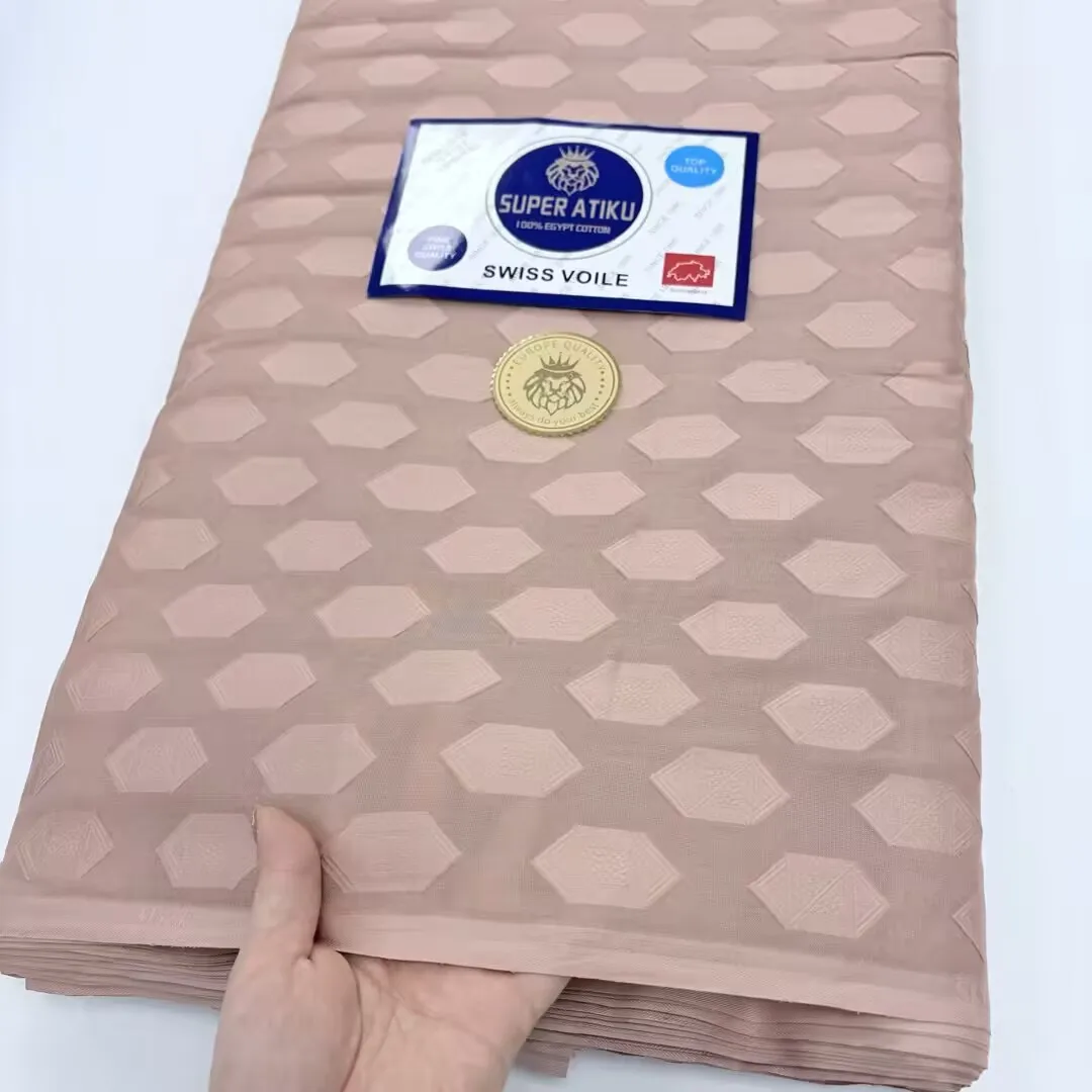 Hot Sale 5Yards Super Atiku Material Nigeria Soft Men Polish Fabrics 100% Cotton Swiss Voile Fabric African Suit Making Wedding