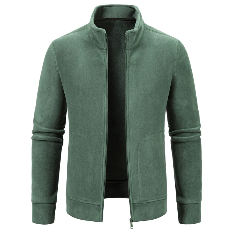 Men's Outdoor Fleece Jacket Casual Tactical Jackets Autumn Winter Zipper Cardigan Jackets Thermal Hoodie Green