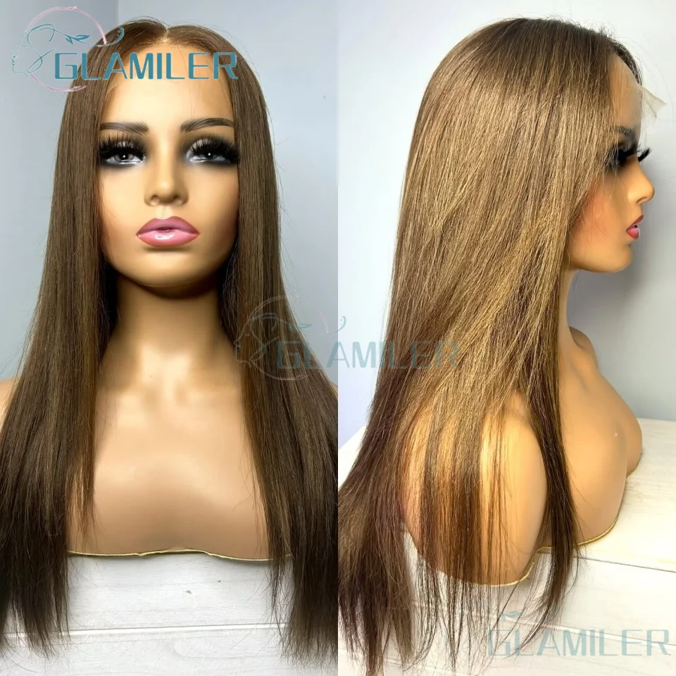 

Glueless Long Soft Brown Straight 5x5 Silk Base Human Hair Wig With Baby Hair 13x6/360 HD Lace Frontal Hair Wigs Preplucked