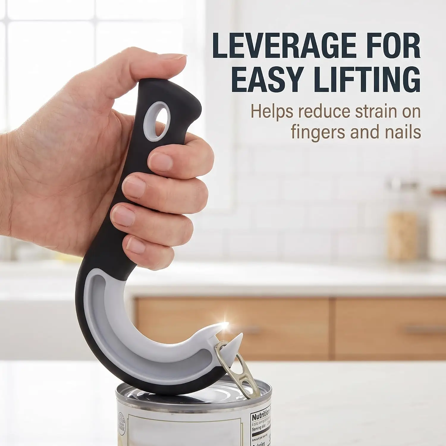 1PCS Portable J-Shaped Easy Grip Tin Openers Kitchen Non-Slip Jar Opener Lid Opening Tools Ring Pull Can Opener Multifunctional