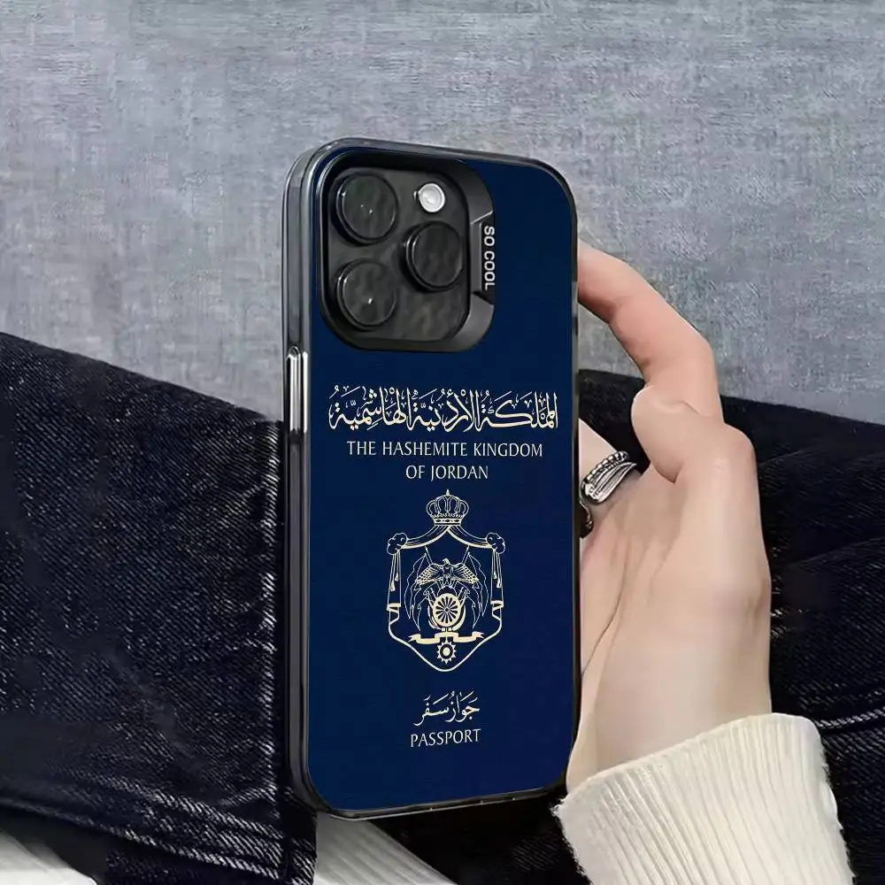 جواز السفر العلم جوردان عبد الله بن هوسين جراب هاتف آيفون 17,16,15,14,13,12,11,Pro,Max,Plus,E,SE4,Air,Mini Black IMD Cover #5