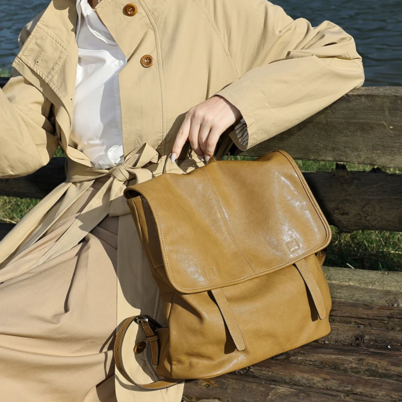 2026 autumn genuine leather solid color backpack for work and commuting large capacity unisex casual backpack