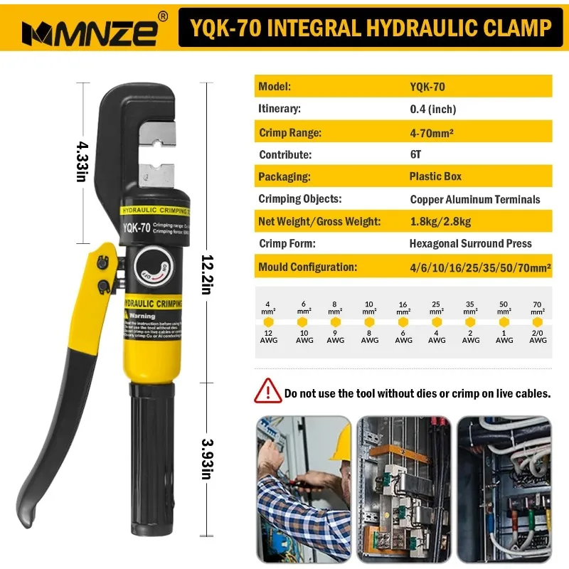 6 Ton Hydraulic Cable Lug Crimper Pliers   Hand Operated Hydraulic Crimping Tool Kit Wire Terminal Lug  Crimping Crimper