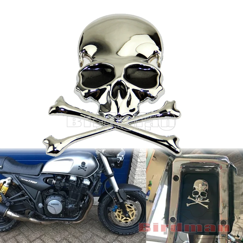 For Harley Chopper Bobber Custom Honda BMW Suzuki 3D Chrome Metal Skull Skeleton Car Trunk Tailgate Emblems Badges Decal Sticker