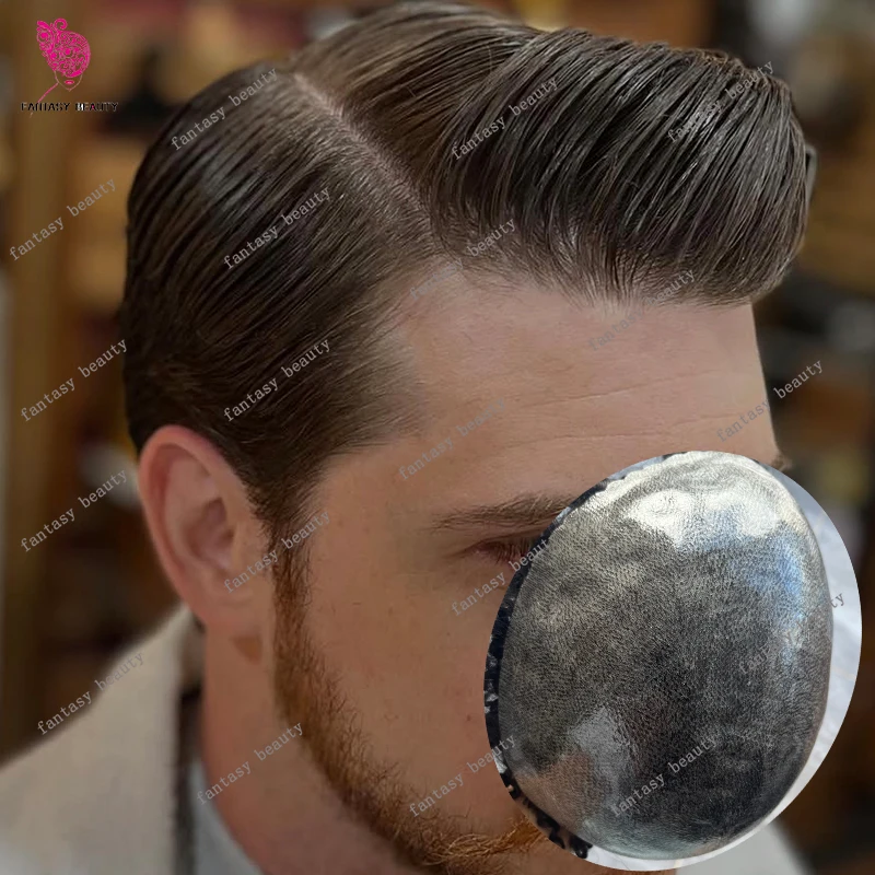 

Undetectable Dark Brown #3 #5 Durable Wig Human Hair Men's Toupee 1B40 1B65 Gray Silver Black Super Thin Skin Full PU Prosthesis