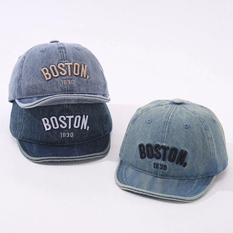 

Summer Letter Baby Baseball Cap Embroidered Denim Peaked Hat for Infant Boy Girl Outdoor Soft Brim Kids Sun Hats