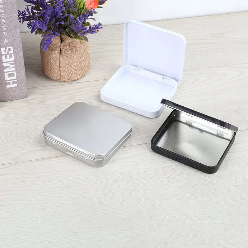 1PC New Rectangular Metal Small Card Tin Can Box Silver Candy Jewelry Storage Case Organizer For Makeup Eye Shadow Container