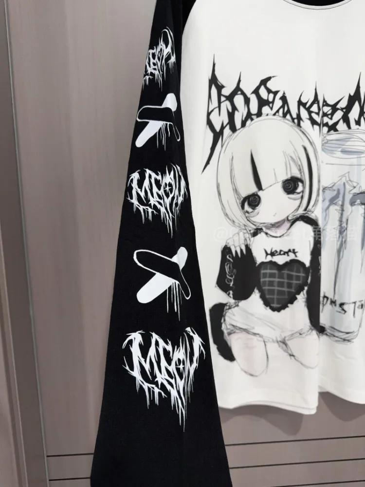 Kimutomo T Shirts Women Cartoon Printed Long Sleeve Loose Fashion Punk Style Grunge Gothic Y2k Aesthetic Harajuku Tops Ladies image 6