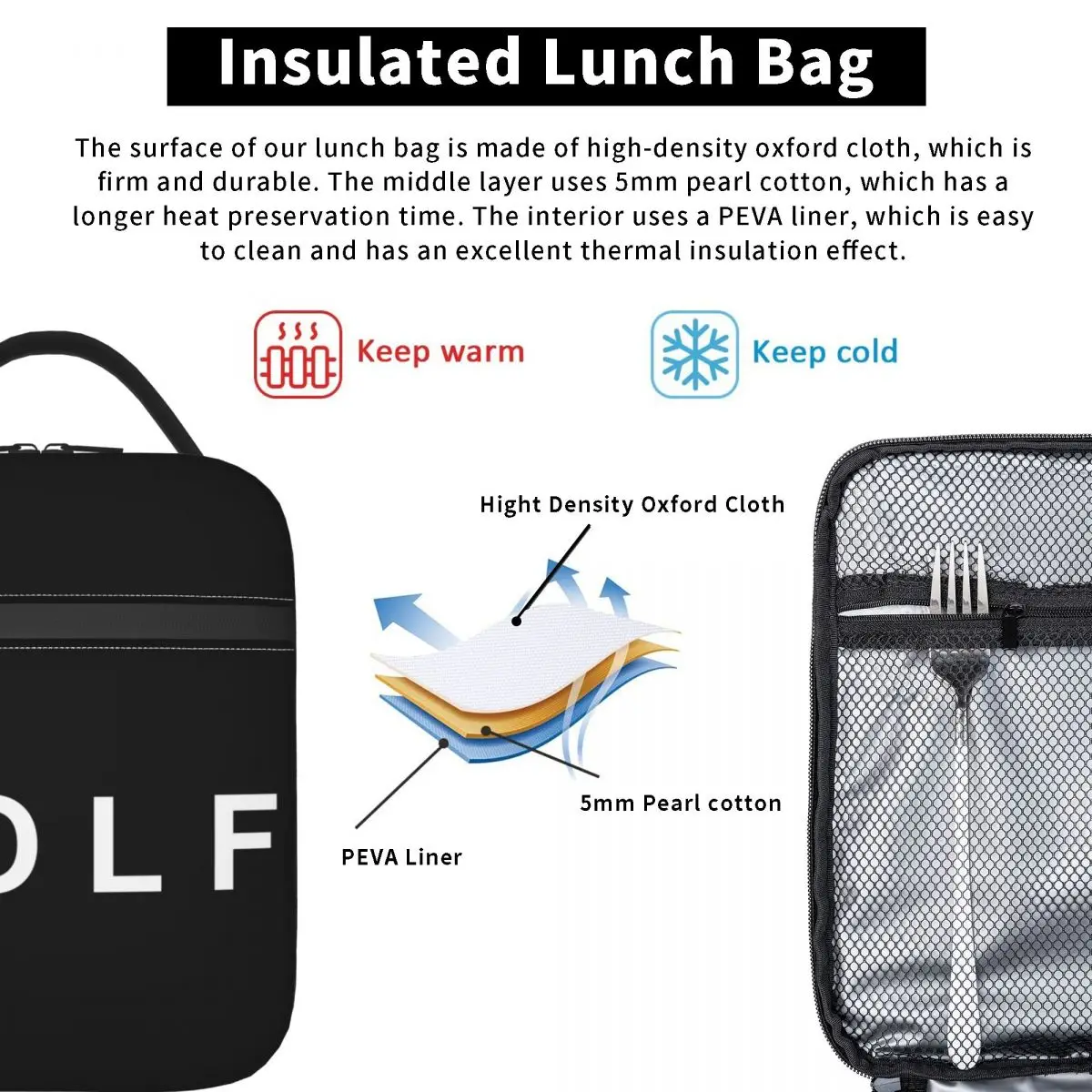 Custom Golf Logo Lunch Bag Men Women Cooler Warm Insulated Lunch Boxes for Children School