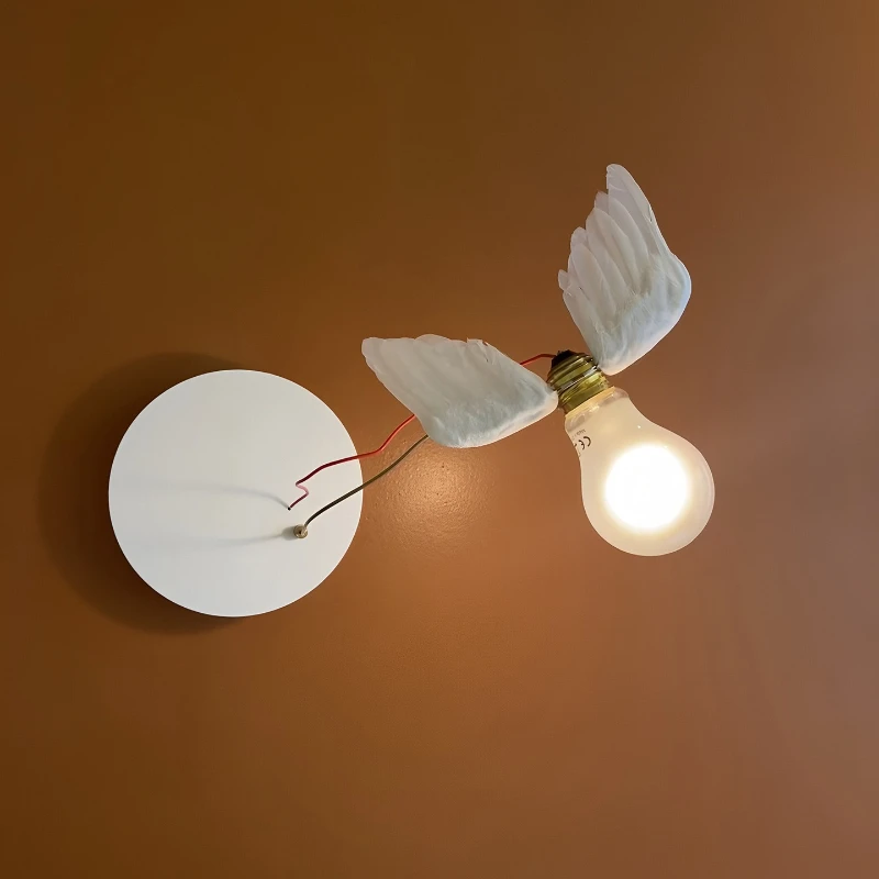 Vintage LED Wall Light Creative Art White Feather Indoor Decor Hotel Entrance Aisle Corridor Bedroom Bedside Atmoshere Wall Lamp