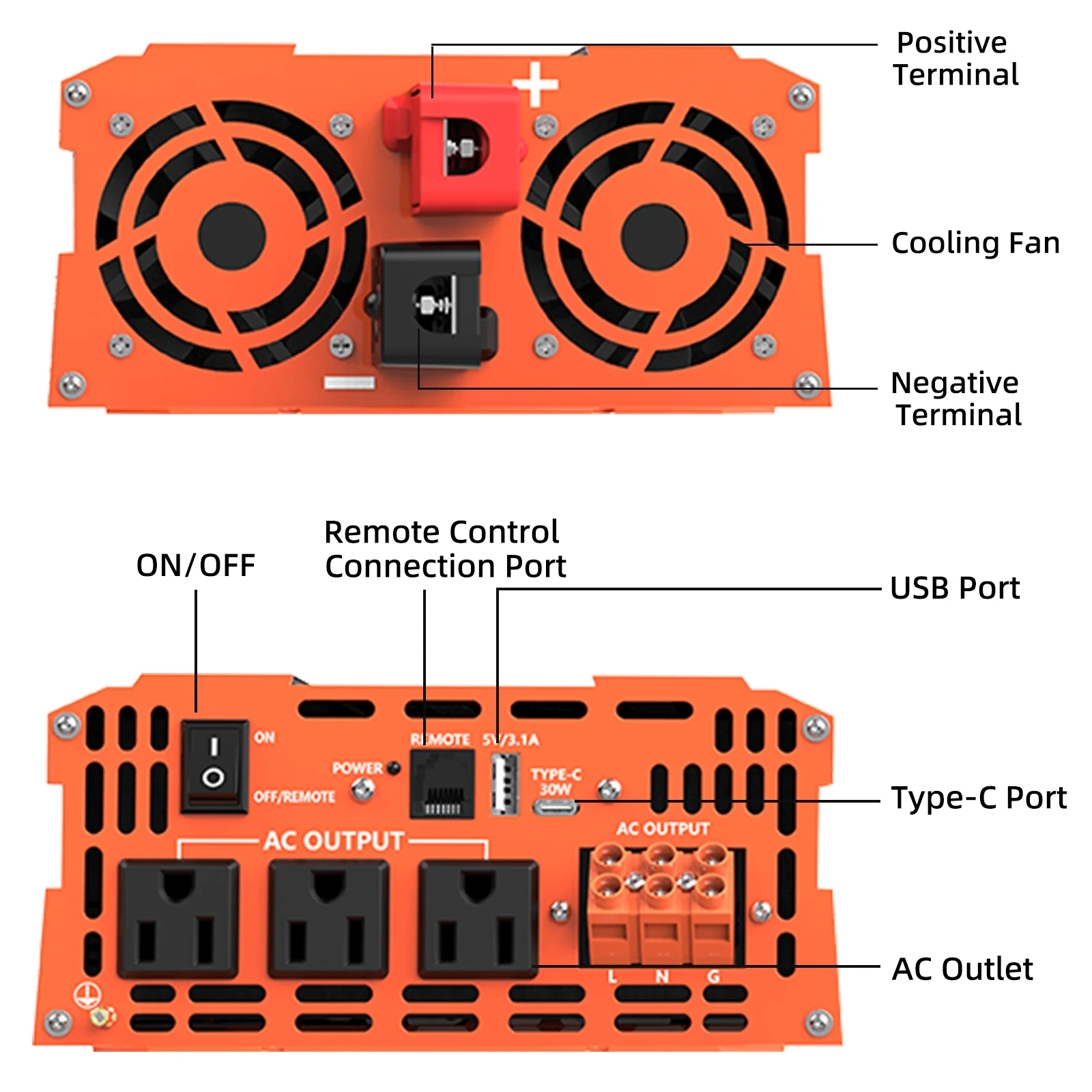 2000 واط 5000 واط الذروة 12 فولت 24 فولت موجة جيبية نقية عاكس الطاقة مع جهاز التحكم عن بعد شاشة الكريستال السائل USB نوع-C حماية متعددة ل RV #4