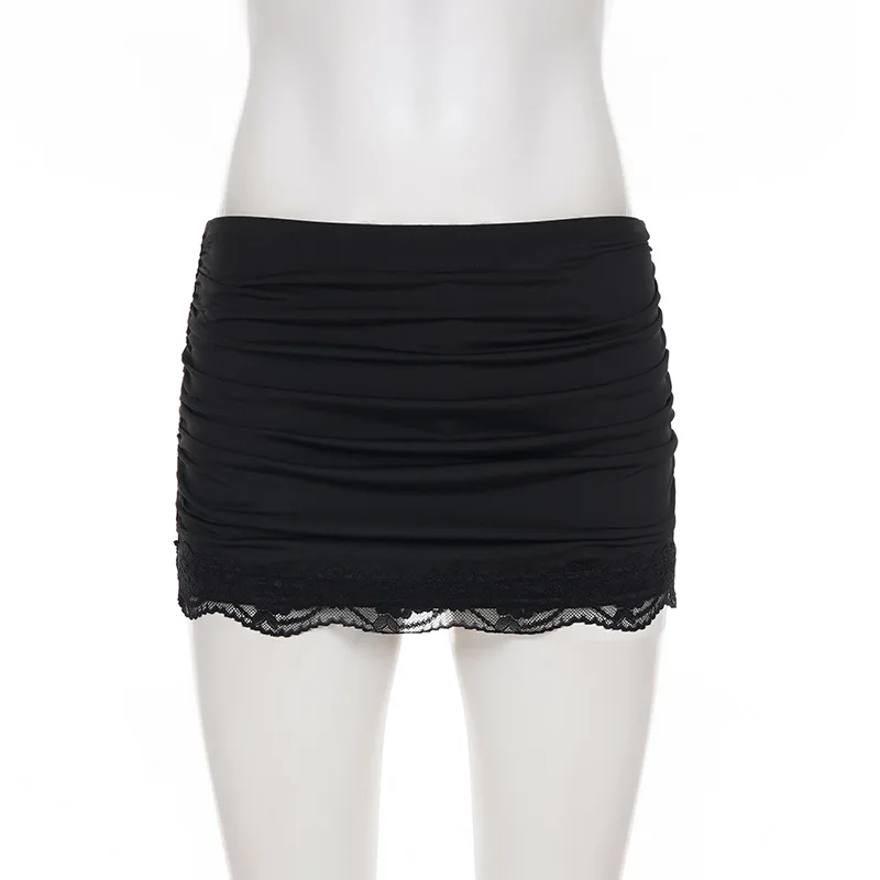 Casual and fashionable lace patchwork versatile basic short skirt pleated and sexy spicy girl street style wrapper hip skirts
