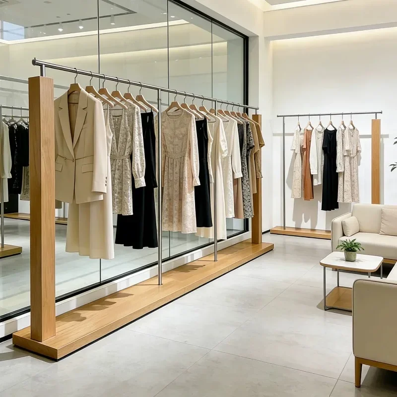 #Log wind clothing store middle floor display rack simple modern display rack island rack with board middle shelf