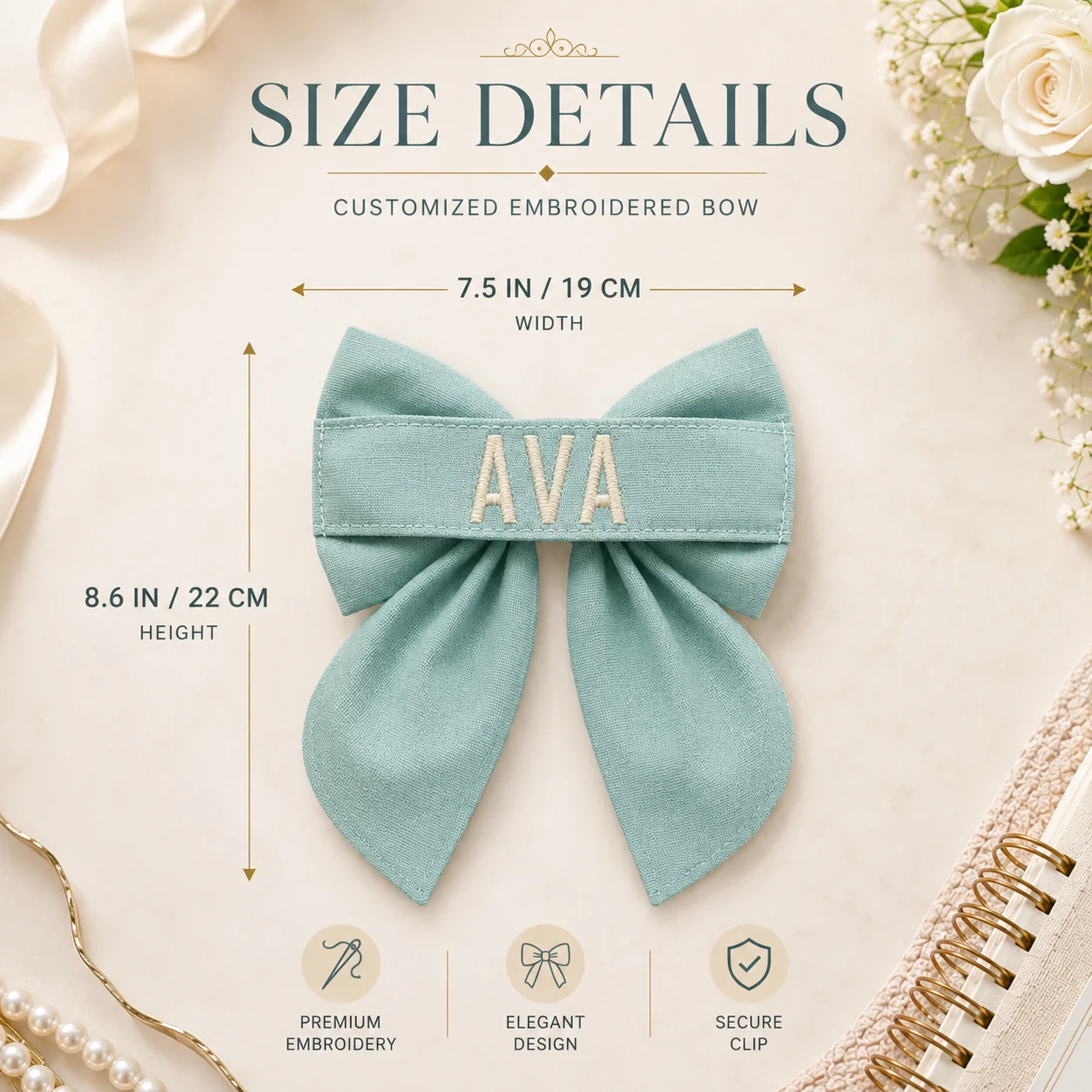 Custom Embroidered Bow Hair Tie Personalized Name Ribbon Bow Hair Accessory for Girls Women Birthday Party Wedding Gift Favor