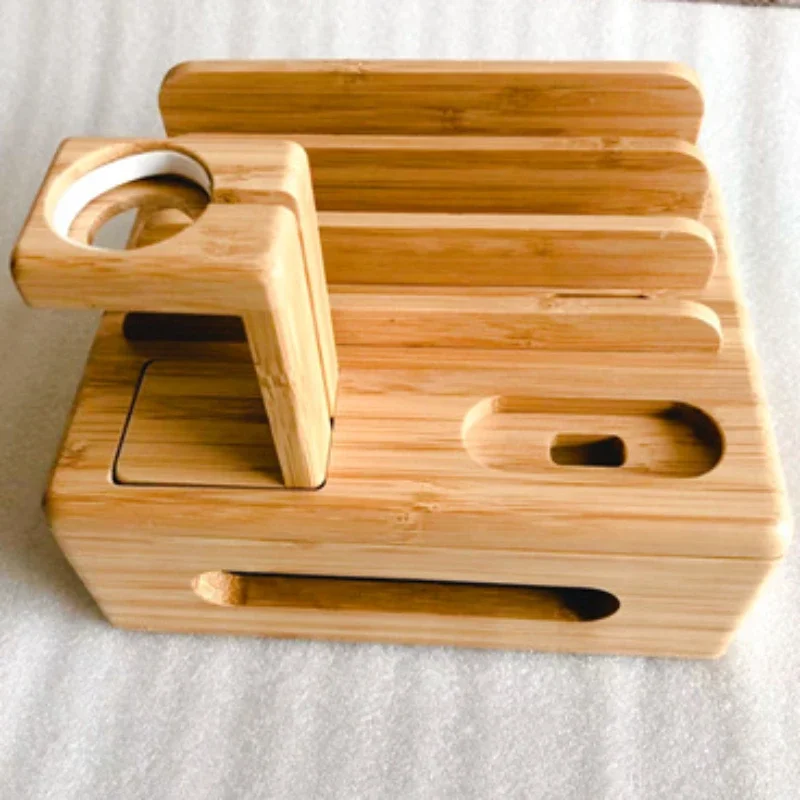 

Simple Phone and Tablet Stand, Charging Organizer, Partitioned Large Capacity, Natural Bamboo Smooth Polished, Safe to Touch