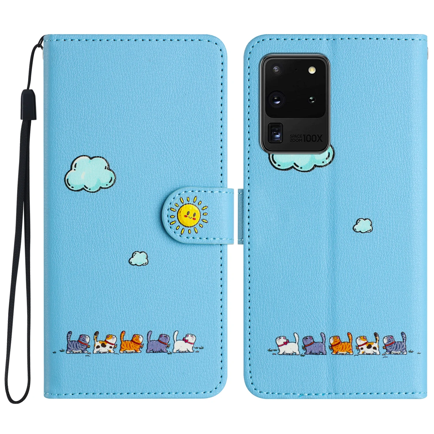 

For Samsung Galaxy S20 Ultra Cover Cartoon Cat Style Softshell Flip Leather Case