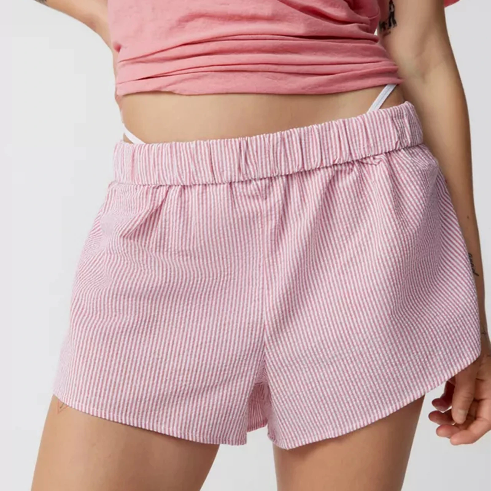 Women's Casual Striped Shorts Loose Fitting Elastic Waist Short Pants Summer Lounge Shorts