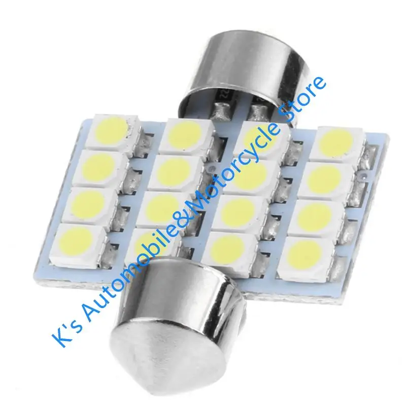 

Q39F 1Pc 31mm 3528 16SMD Car LED Dome Festoon Double-Tip Roof License Plate Light