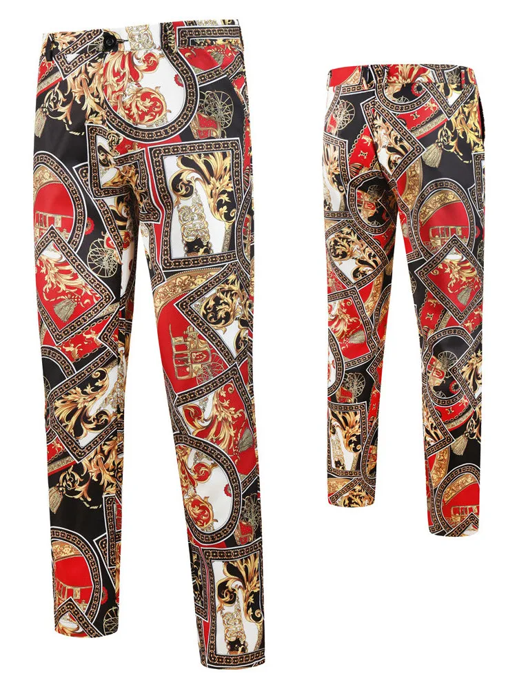 Men's Slim Fit Printed Trousers Casual Long Pants mid Waist Youthful Sle Versatile Ocns Non-Brand Summer Leisure Wear