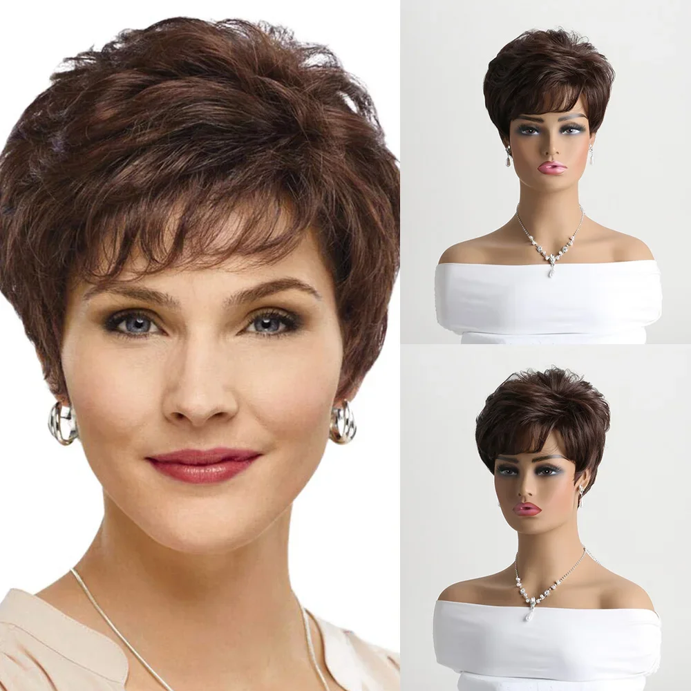 

10-дюймовые натуральные синтетические парики для женщин, короткий коричневый парик, термостойкие волосы для ежедневного использования, фестивальный бал, часть костюма на Хэллоуин