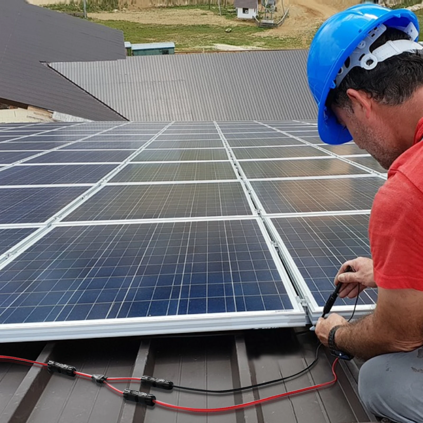 MHPOWOS przedłużacz do panelu słonecznego 12AWG 20FT złącze słoneczne z wodoodpornymi złączami żeńskimi i męskimi do elektrowni fotowoltaicznej RV