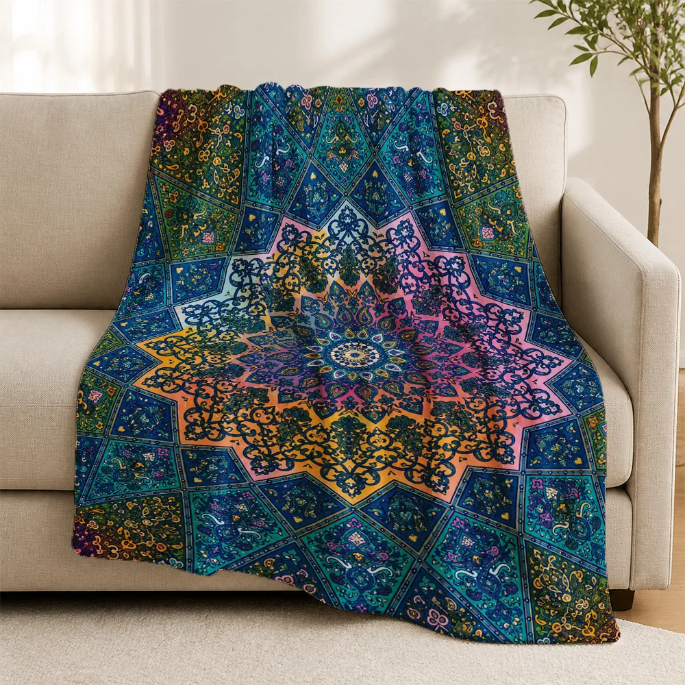 Bohemian Moroccan Geometric Pattern Throw Blanket for Sofa Couch Living Room Home Decor Vibrant Tapestry Decorative Accent