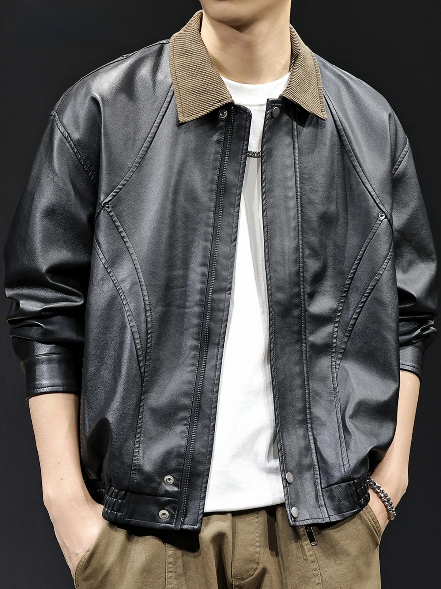 

Американская кожаная куртка премиум-класса для мужчин, повседневная мотоциклетная куртка, осенне-зимняя, больших размеров, модная брендовая верхняя одежда