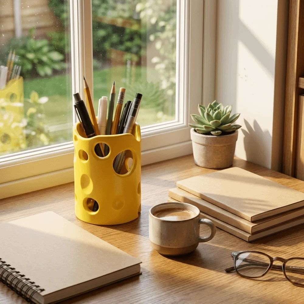3D Printed Creative Ninja Pen Holder Creative Design Pencil Storage Cheese Pen Cup Makeup Brush Storage Desktop Storage