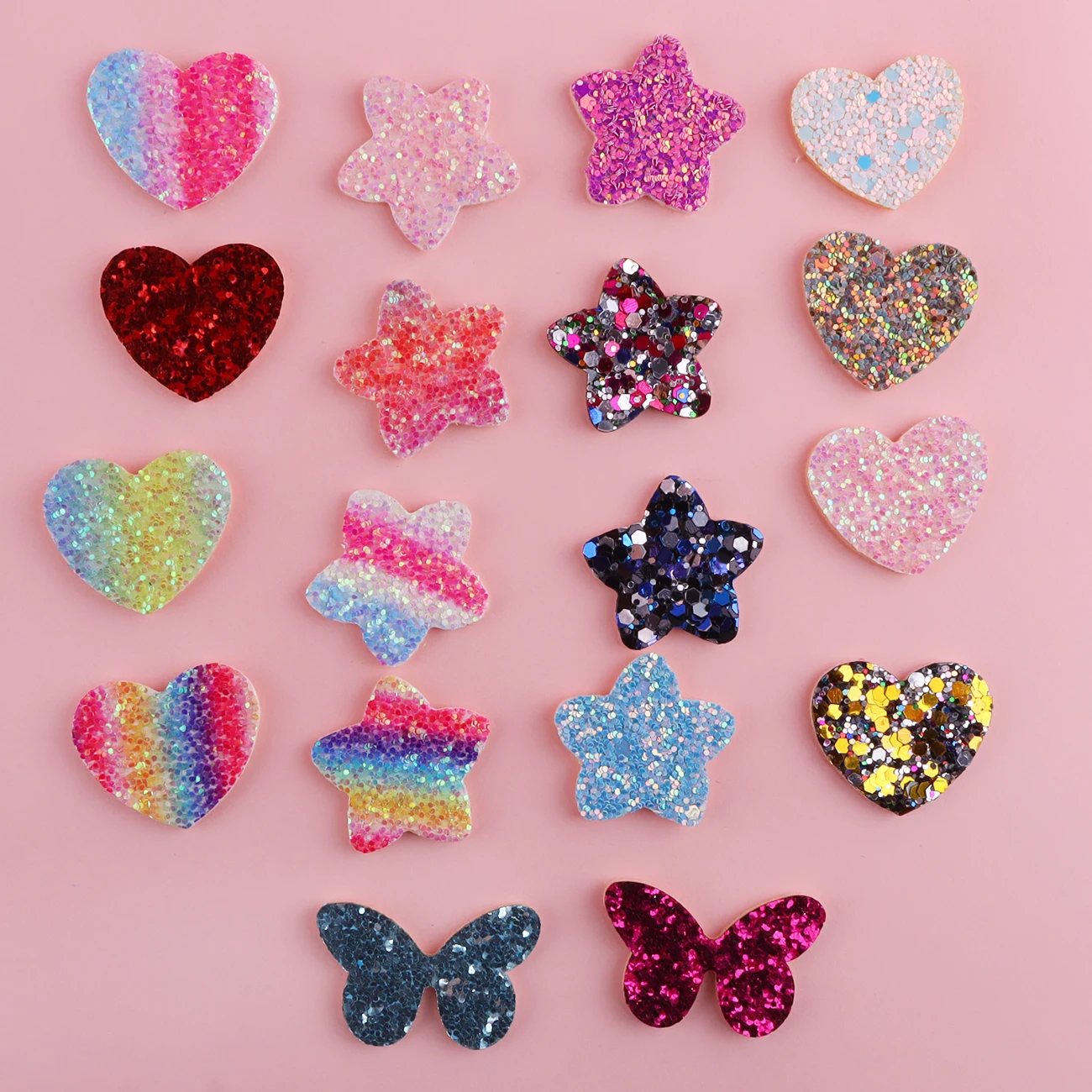 10Pcs Cartoon Heart Star Butterflies Applique for DIY Clothes Hat Shoes Decor Patches Headwear Hair Clips Bow Accessories Wholes