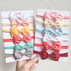 6Pcs/set Solid Color Grograin Ribbon Bowknot Headband For Girls New Headwear Elastic Hair Bands Infant Kids Hair Accessories