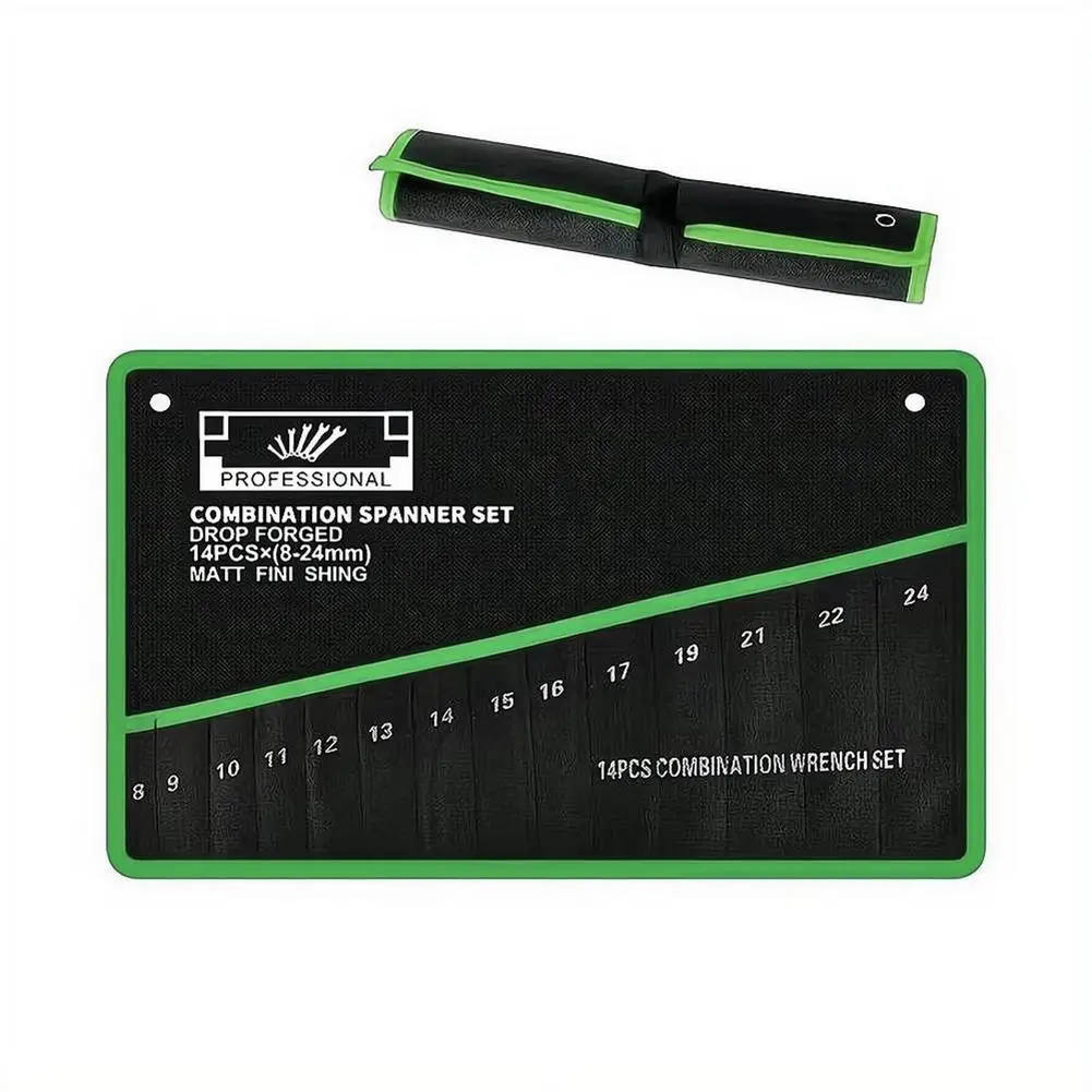 14-Pocket Roll Tool Storage Bag Portable Wrench Organizer Pouch Bag Foldable Spanner Toolkit for Hardware Hand Tools Storage