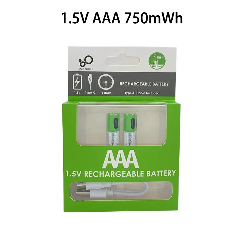 1.5V AA 2600mWh AAA 750mWh Li-ion Batteries For Mouse,Clock,Shaver,Hermometer+TYPE-C Cable AA+AAA USB Rechargeable battery