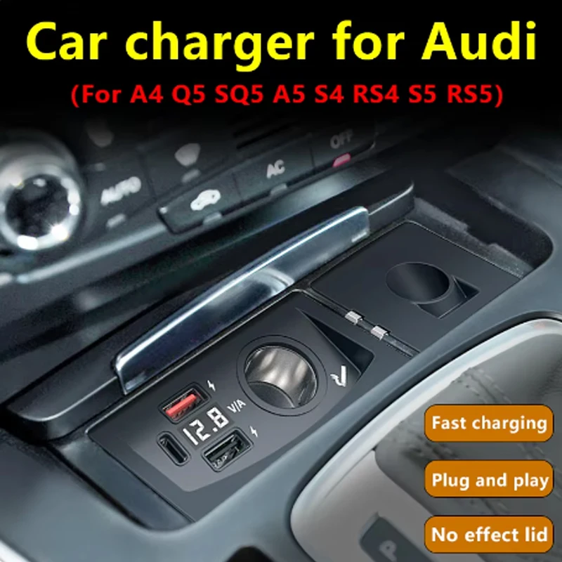 Para audi a4 b8 a5 a4 allroad s4 rs4 q5 sq5 8r s5 rs5 carregador de carro usb carregamento rápido isqueiro divisor qc3.0 tipo-c pd2.0