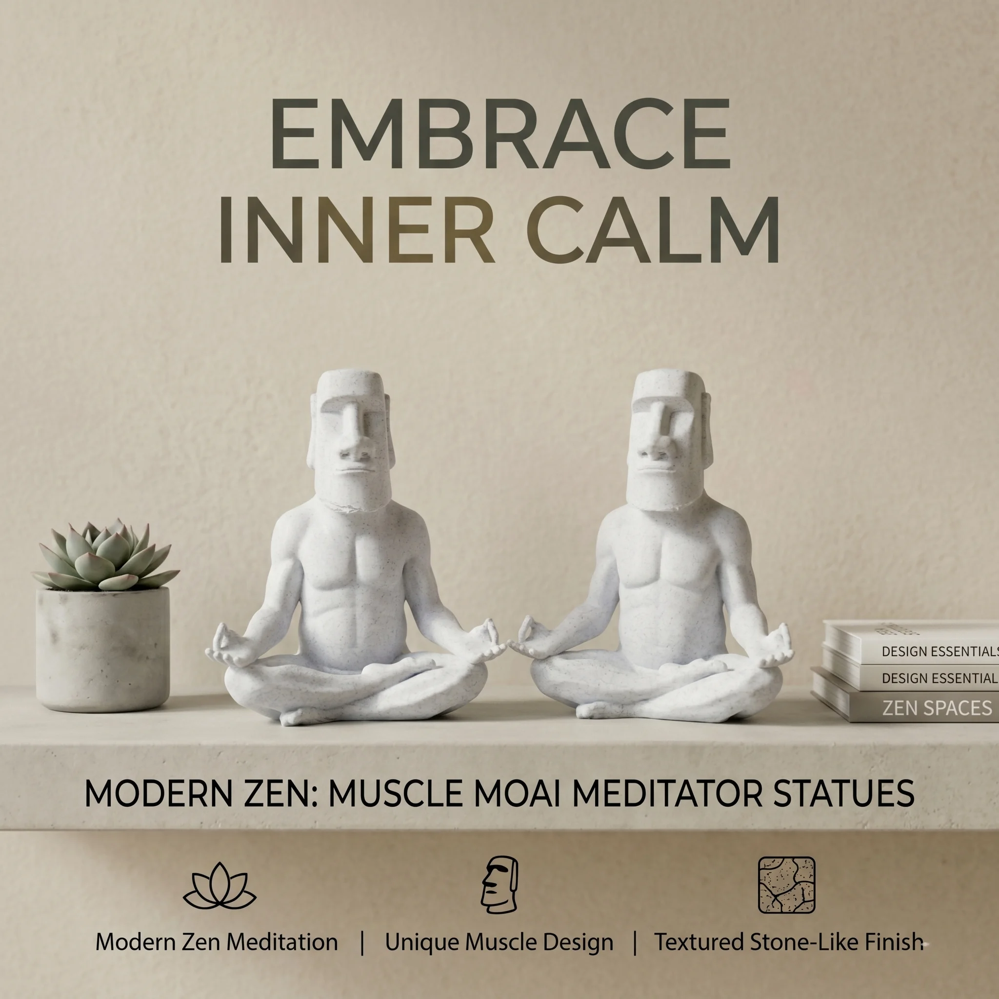 Moai in Meditation Ornament, Yoga Style, Collectible Figurine, Home Desk Decoration, Creative Sculpture