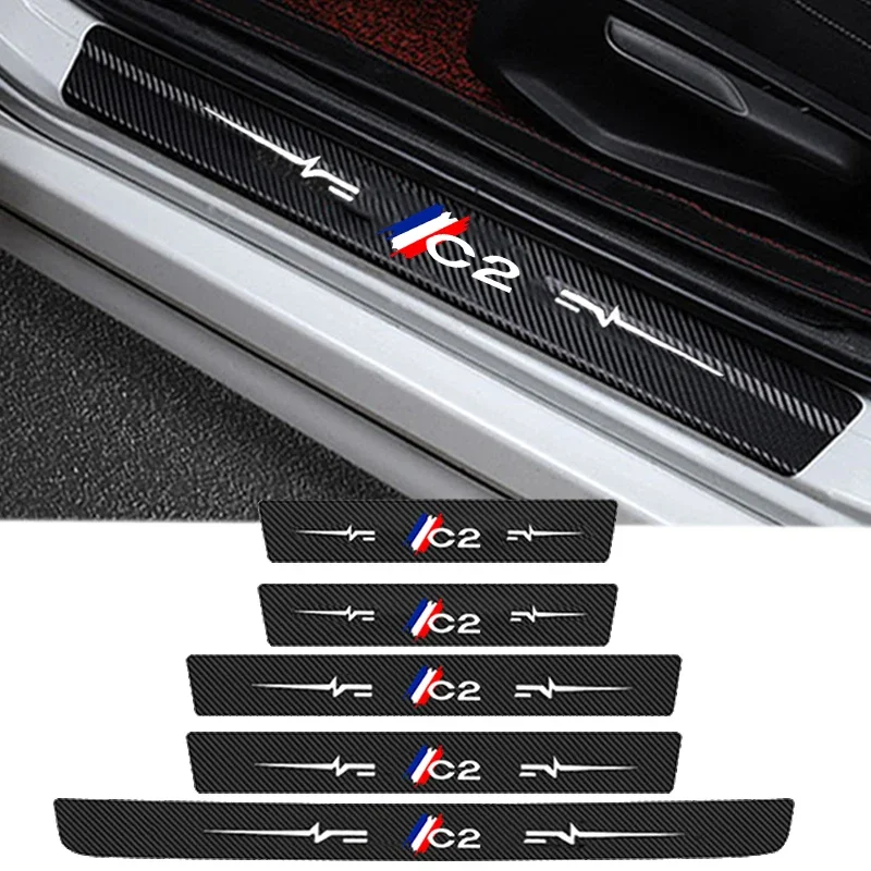 

Carbon Fiber Car Side Door Threshold Stickers Protective Film for Citroen C2 Badge Auto Tailgate Sill Decals Tape Pedal Guards