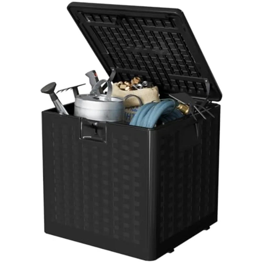 

Outdoor Storage Box with Lid Weather-Resistant Plastic Deck Box Lockable Outdoor Storage Bin for Patio Furniture Gardening Tool