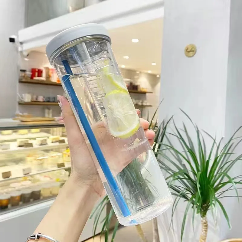 Large Capacity Creative Transparent Juice Drink Cup with Straw Portable Shock-Resistant Plastic Water Tea Cup for Home Accessori