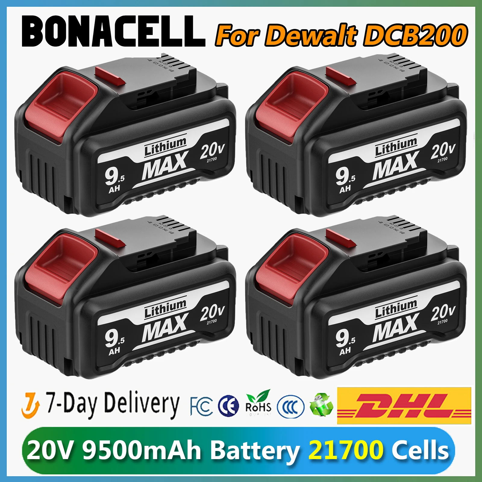 21700 Cells For Dewalt DCB200 Battery 20V 9500mAh Replacement Li-ion Battery DCB609 DCB206 DCB209 DCB205 Power Tool Battery