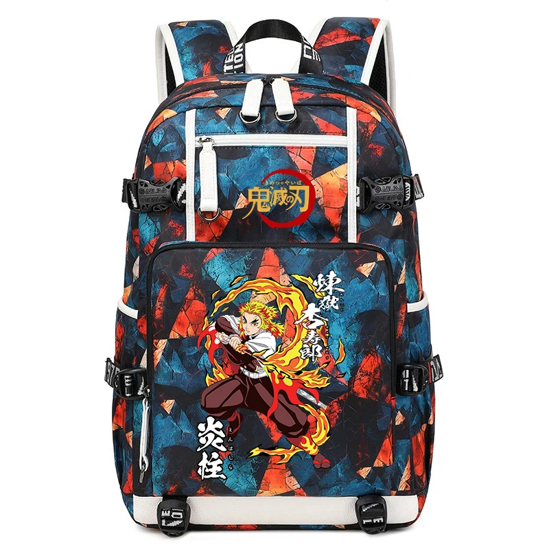 

Студенческий рюкзак с аниме-принтом Demon Slayer Rengoku, школьная сумка для мальчиков большой вместимости