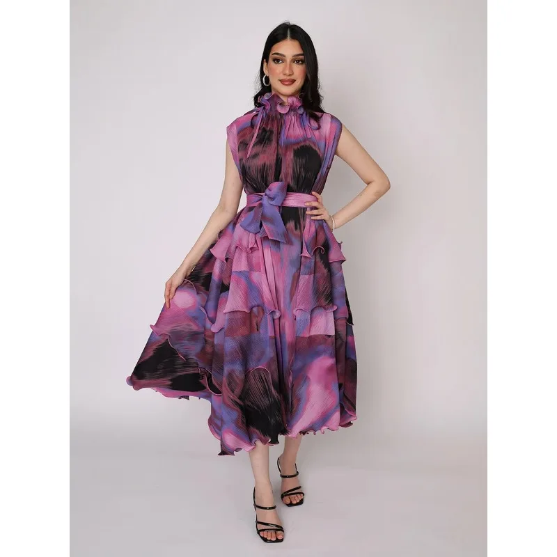 Nuevos vestidos de noche de lujo Miyake a la moda para mujer, vestidos largos elásticos plisados de talla grande para graduación, elegantes y hermosos, con cinturón