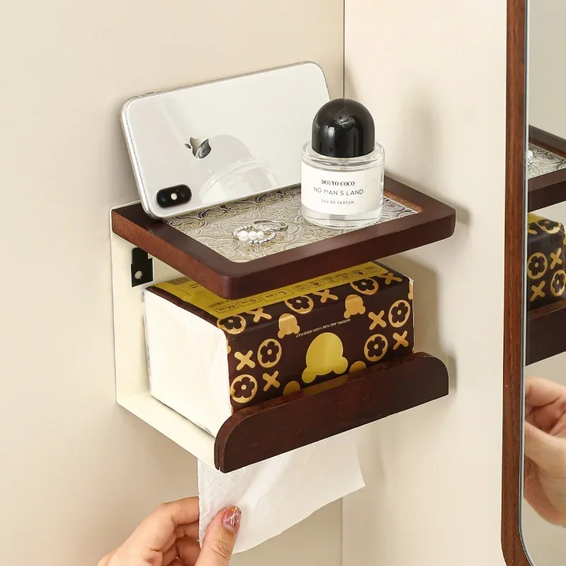 No punching toilet tissue box storage shelf bathroom accessories toilet paper walnut black storage rack bathroom organizer