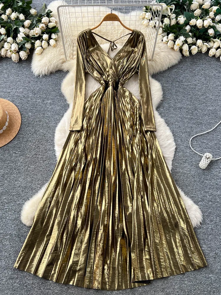 

Faionable V-Ne Belted Long Sve Dr Women's High Waist A-Line Skirt Polyester Fiber Summer Ci Commute Sle