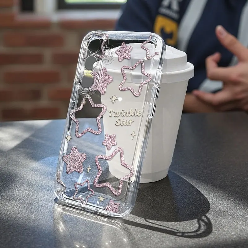 Shiny Star Twinkle Star Letter Transparent TPU Soft Cover for Samsung Galaxy S26 S25 S24 S23 S22 Ultra Plus S21 FE
